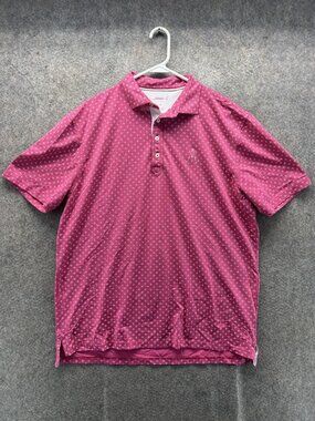 Johnnie-O Polo Shirt Mens Large Pink Geometric Stretch Golf Performance Casual